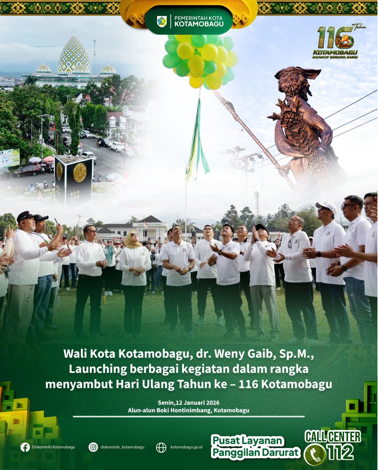Wali Kota dr. Wenny Gaib Resmi Launching HUT ke-116 Kotamobagu, Usung Semangat Inovasi dan Kebersamaan