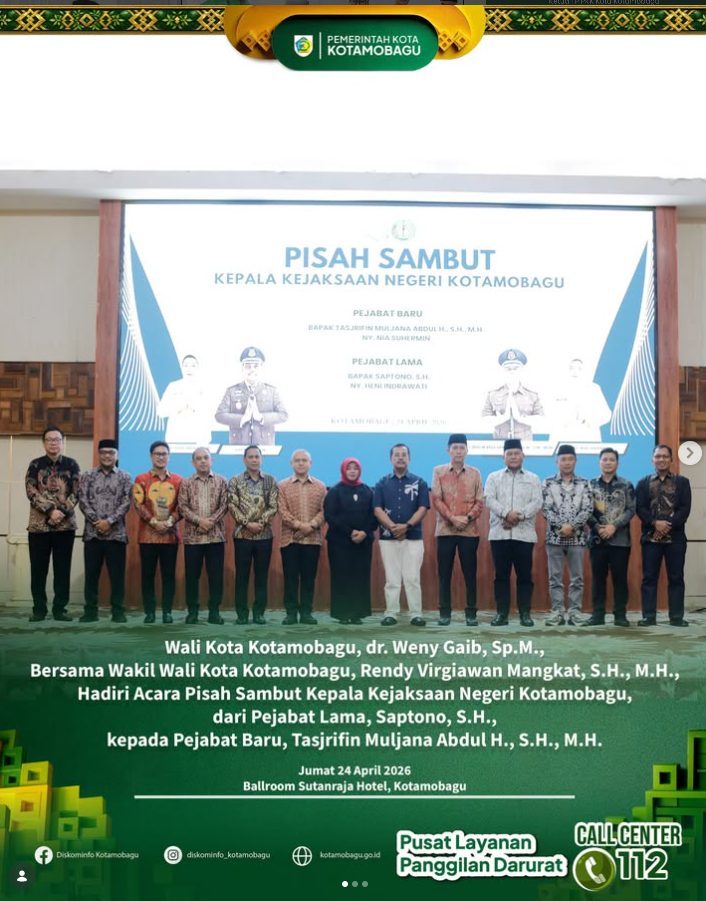 Wali Kota Kotamobagu Bersama Wakil Wali Kota Kotamobagu Hadiri Acara Pisah Sambut Kepala Kejaksaan Negeri Kotamobagu